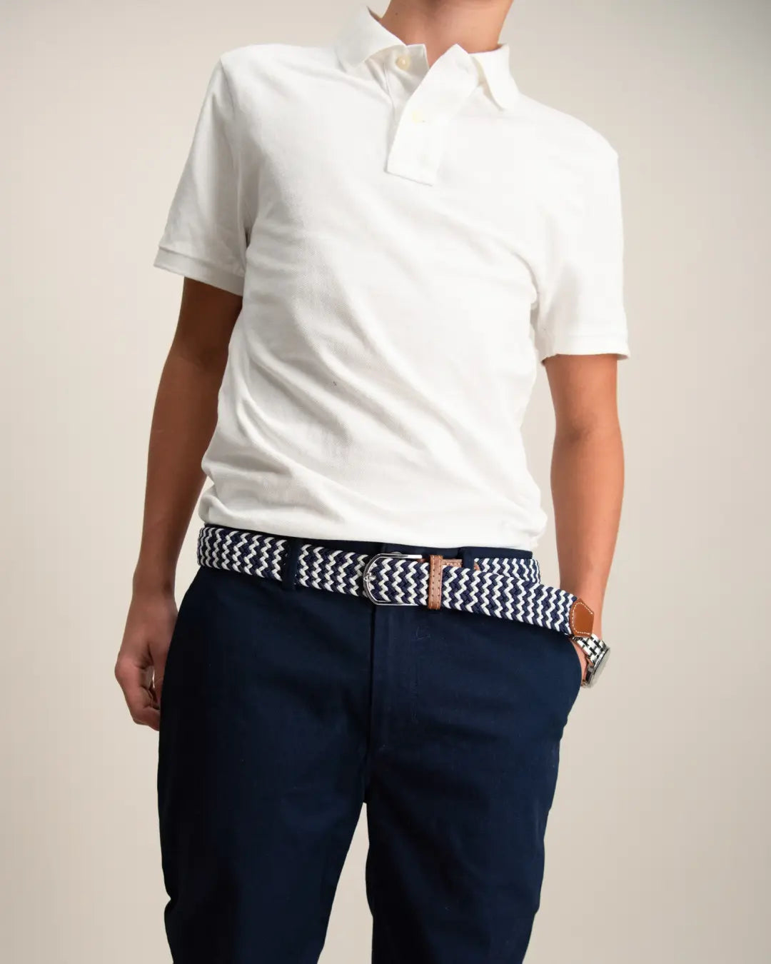 Braided Belt - Dark Blue & White