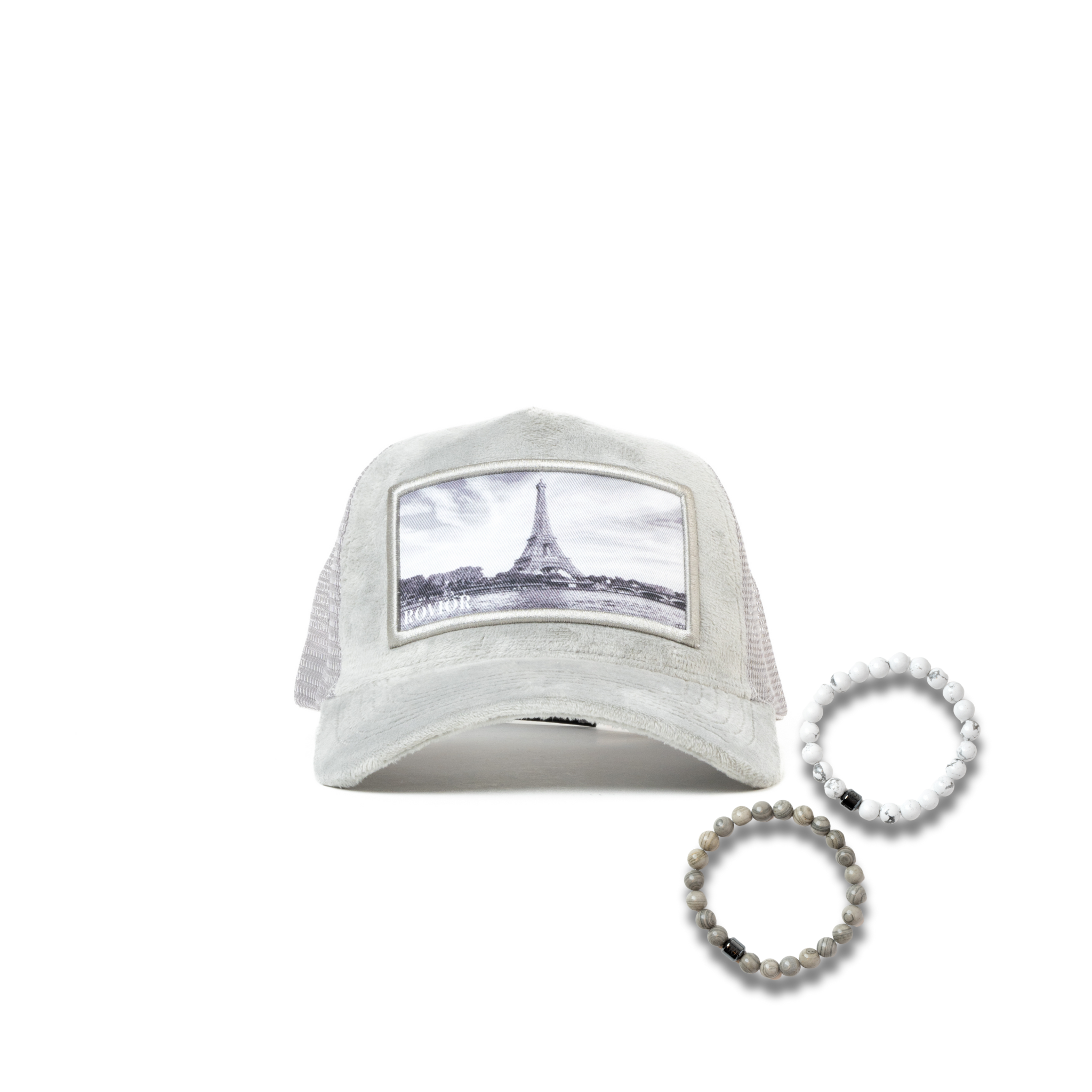 Velvet Cap Combination - Light Grey & White
