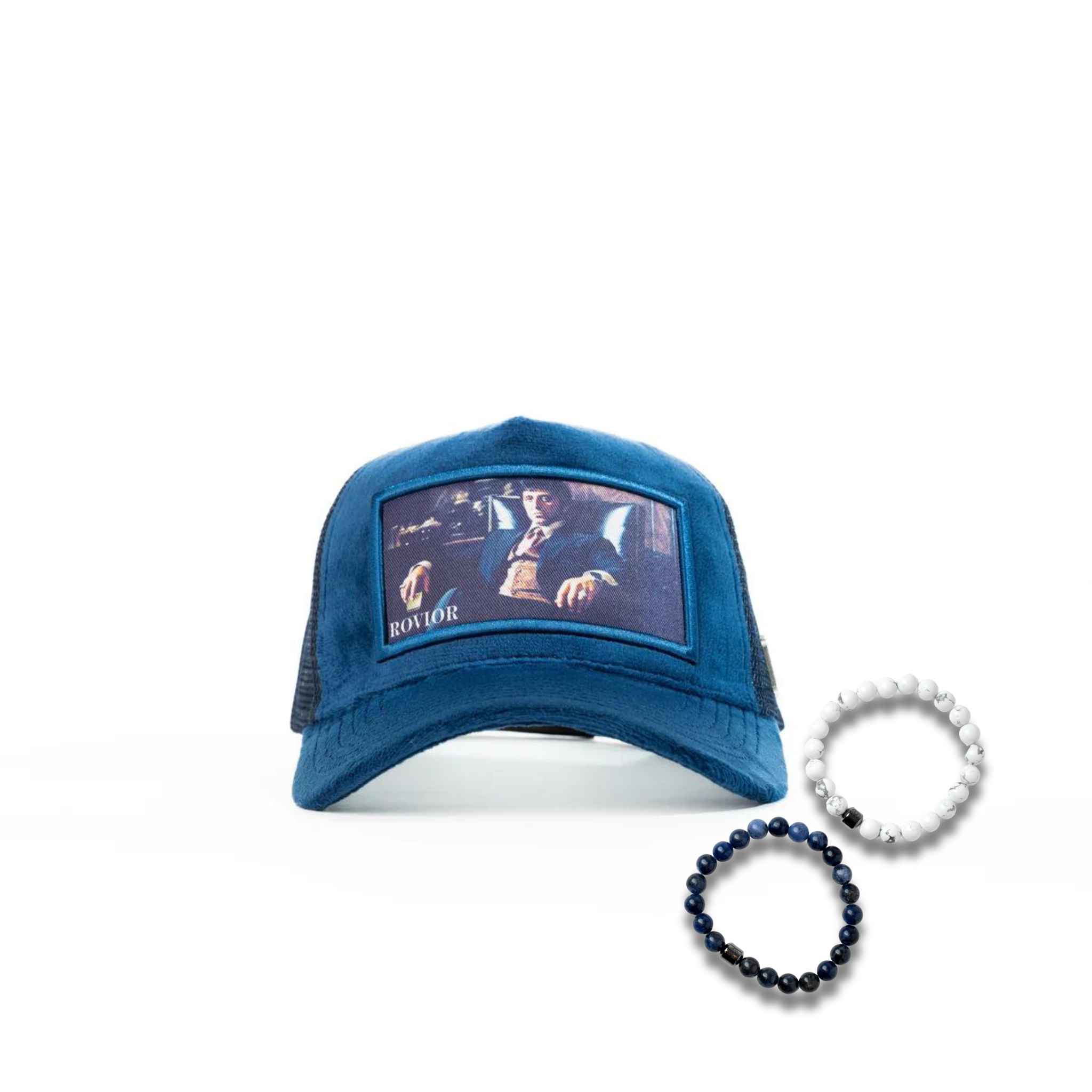 Velvet Cap Combination - Dark Blue & White