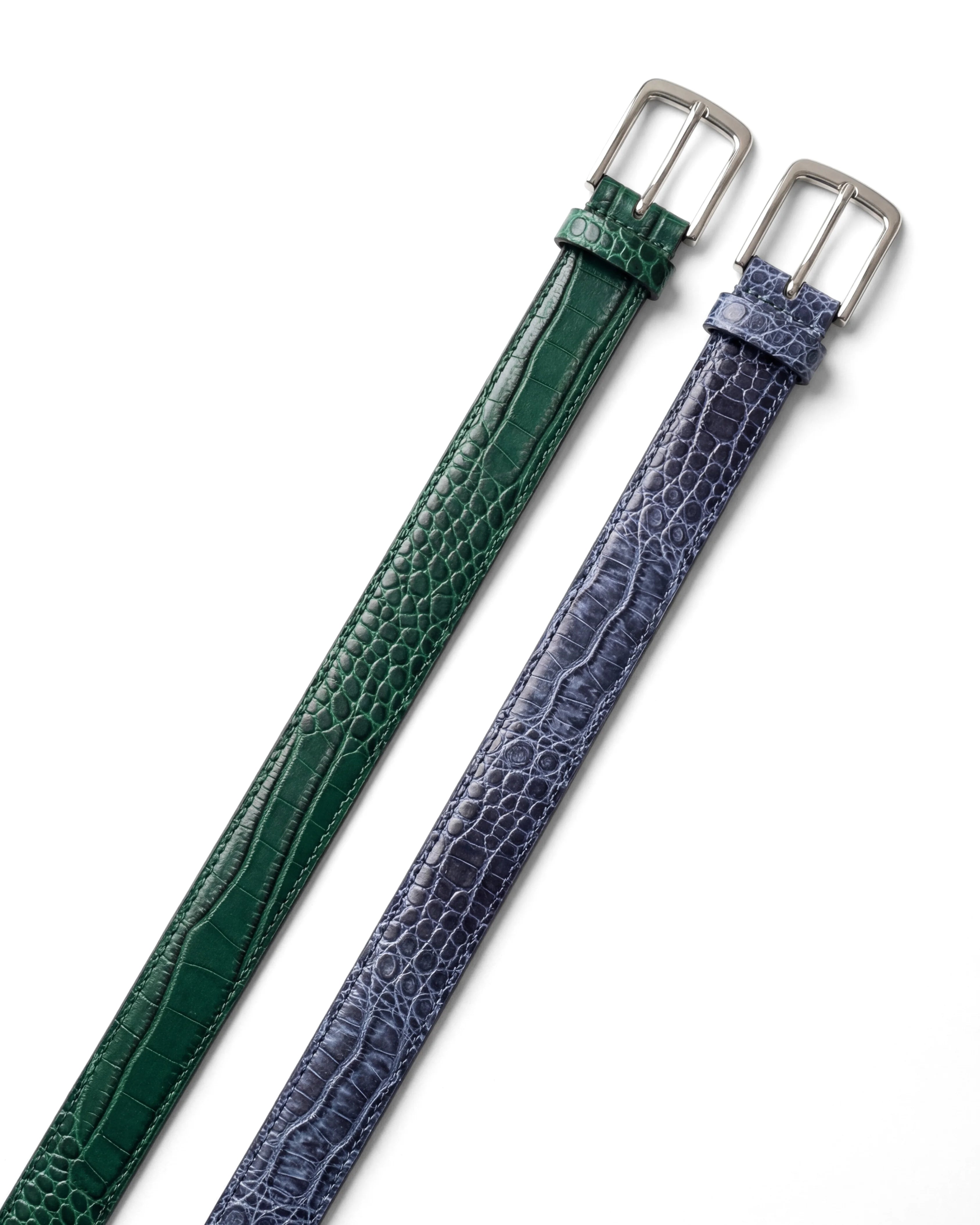 Men's Crocodile Embossed Leather Belt – Deep Blue & Forest