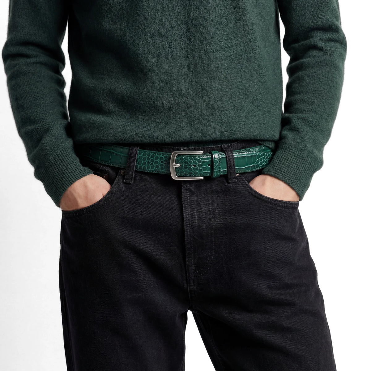 Men's Crocodile Embossed Leather Belt – Deep Blue & Forest