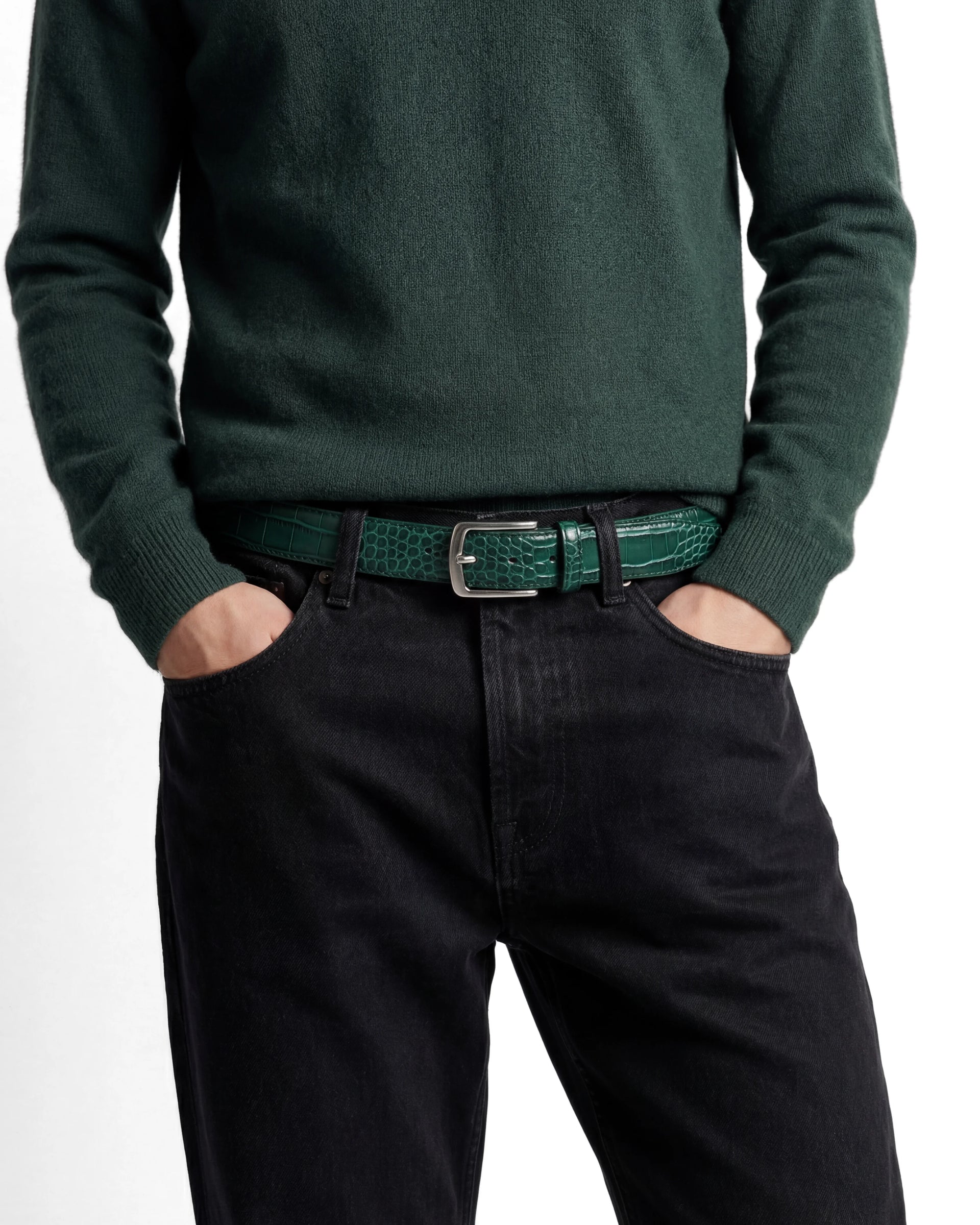 Men's Crocodile Embossed Leather Belt – Deep Blue & Forest