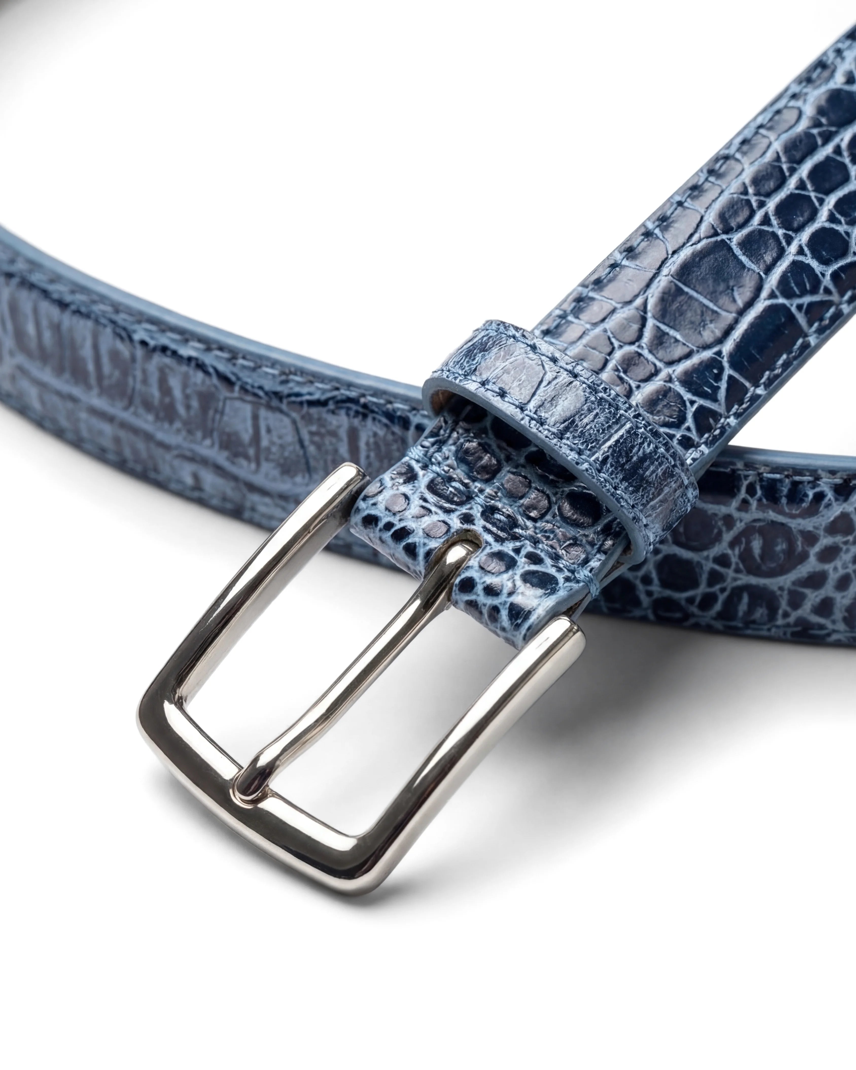 Men's Crocodile Embossed Leather Belt – Deep Blue & Forest