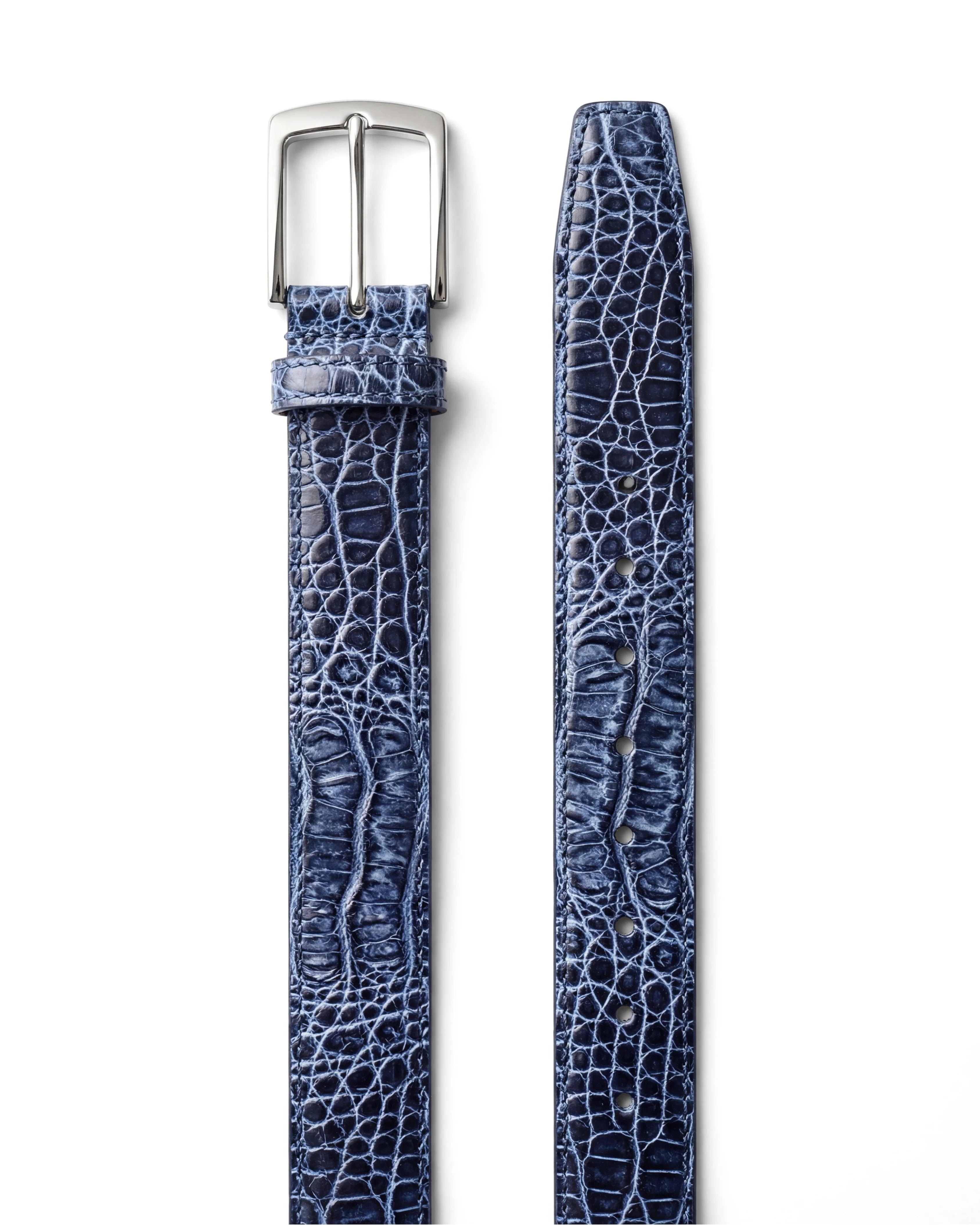 Men's Crocodile Embossed Leather Belt – Deep Blue & Forest