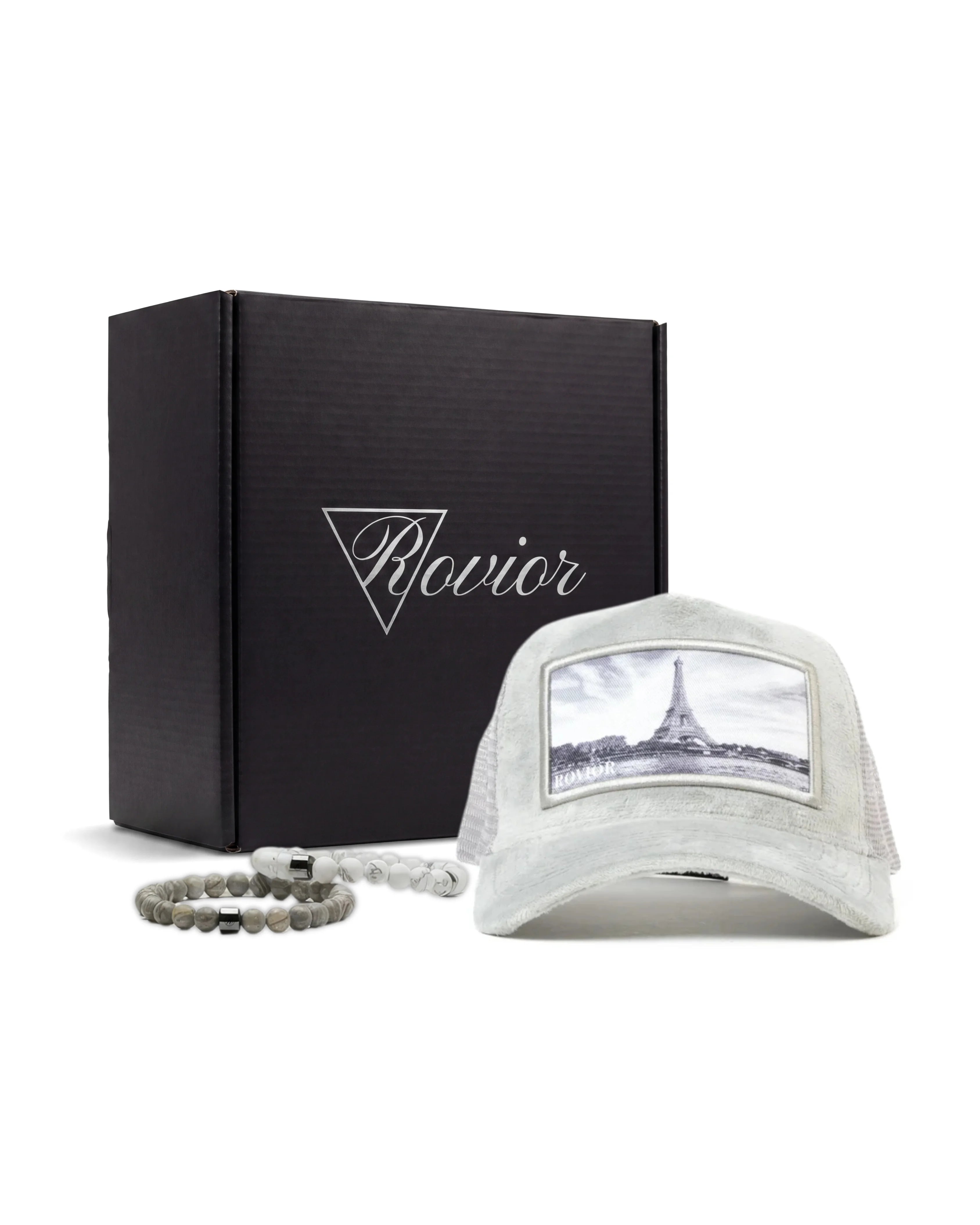 Velvet Cap Combination - Light Grey & White